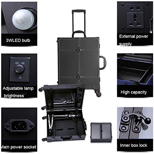 OCYE Kosmetikkoffer Professional mit LEDKosmetikkoffer Trolley mit Rollen und Schminkspiegel, 40 × 22 × 50cm, blau – Bild 3