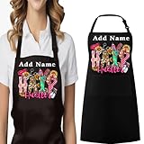 Personalized Hair Stylist Apron, Black Professional Salon Uniform with Customizable Name, Sunflower Pattern, Adjustable Straps, Beauty Tools Design