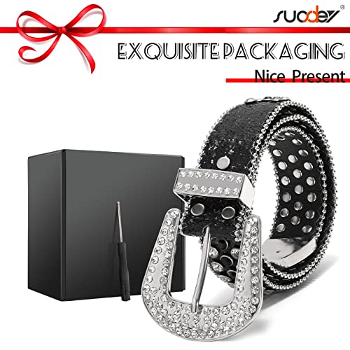 Image of SUOSDEY Women Men Rhinestone Belt Unisex Sequin Strap Bling Crystal Western Studs Glitter Luxury Belt for Jeans Pants Dress