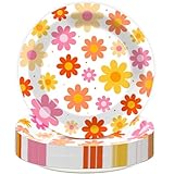 Qyeahkj 48 PCS Groovy Paper Plates 7 Inch Daisy Groovy Party Plates Daisy Flower Disposable Dessert...
