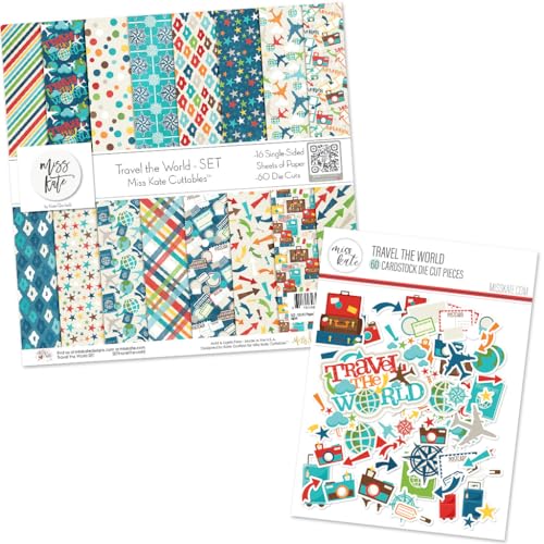 Die Cuts & Paper Set – Travel The World – for Our Adventure Book Exploration Vacation - 16 Single-Sided 12