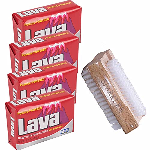 SPARKLEN. Lava Pumice Bar Soap 4 Bars [5.75 OZ ea] 1 Wooden Nail Brush