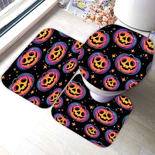 Zifarm Badematte rutschfeste 50x80 cm Halloween Badvorleger-Set 3D Drucken Kürbis Bunt Horror Mikrofaser Flanell… – Bild 4