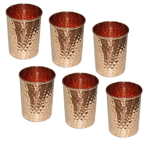 Zap Impex ® Vaso cobre vidrio martillado para la curación ayurvédica de producto sistema de 6