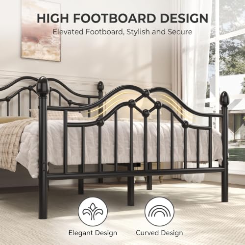 Image of LoVinson Queen Size Bed Frame with Victorian Headboard & Footboard, Black