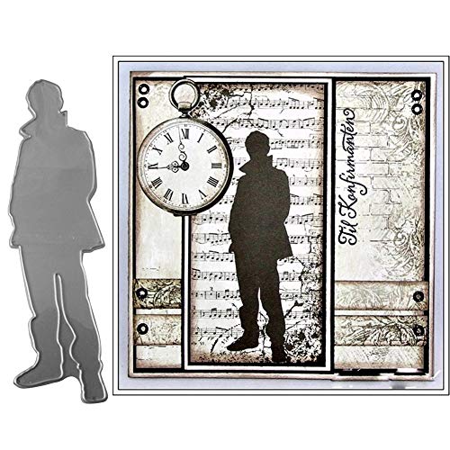 tailor13me Stanzschablonen aus Metall, Motiv: Man-Figur und Schatten, für Bastelarbeiten, Kartenherstellung, Albumschablone, silberfarben Cover