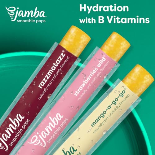Image of Jamba Smoothie Pops Variety Pack, 16 Count - 100% Fruit Juice Freezer Pops, No Added Sugar, or Colors, 4g Fiber per Serving - Mango-a-go-go, Razzmatazz & Strawberries Wild