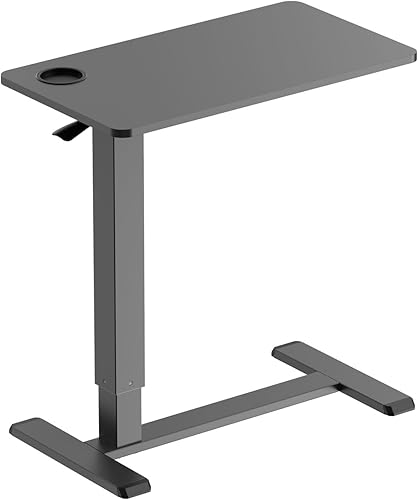 Kantek Mesa auxiliar de elevación neumática móvil negra, 28 x 15.7 pulgadas, altura silenciosa, ajustable (25 a 39 pulgadas), ruedas ocultas, marco