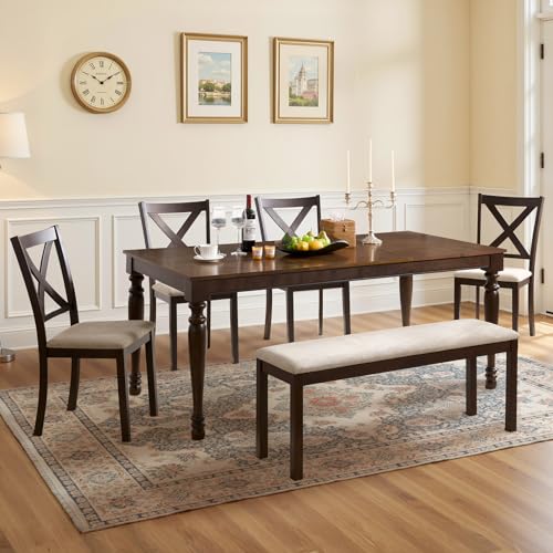 LUXOAK 6-Piece Solid Wood Dining Table Set, 71