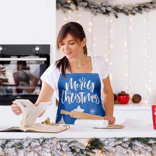 AnyDesign Pacote com 4 Aventais de Natal Azul Ajustável Aventais de Cozinha Desenhos Animados Laváve