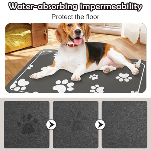 Haustier Futternapf Unterlage 30x50cm Kieselgur Saugfähige Hundematte rutschfeste Hundefuttermatte Langlebige Langsame Fresser Matte für Futter und Wassernäpfe Dunkelgrau