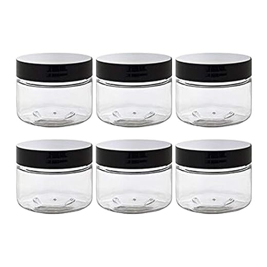 6 Pack 4Oz/ 120ML/ Gram PET Plastic Refillable Jars Empty Cosmetic Containers Pot With Black Lids Small Ounce for Lip Balm Eye Shadow Powder Handmade Shaving Soap Ointments