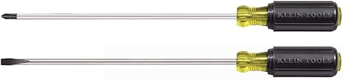 Klein Tools 85072 Juego de destornilladores Phillips y ranurados de hoja larga con ejes tratados térmicamente y empuñaduras acolchadas, fabricado en