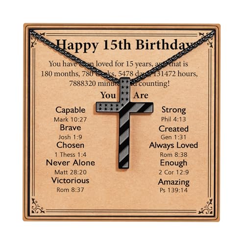 Product Image of the ESPVO 15 Year Old Boy Birthday Gifts Cross Necklace Decorations Christian Religious Jewelry Best Gifts Kids Teenage Chain Stuff Black