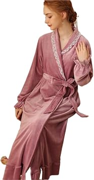 Bathrobe Women Ruffles Robe Plush Soft Long Bathrobe Warm Fleece Robe Nightgown for Girls Robes for WomenPurple,X-Large