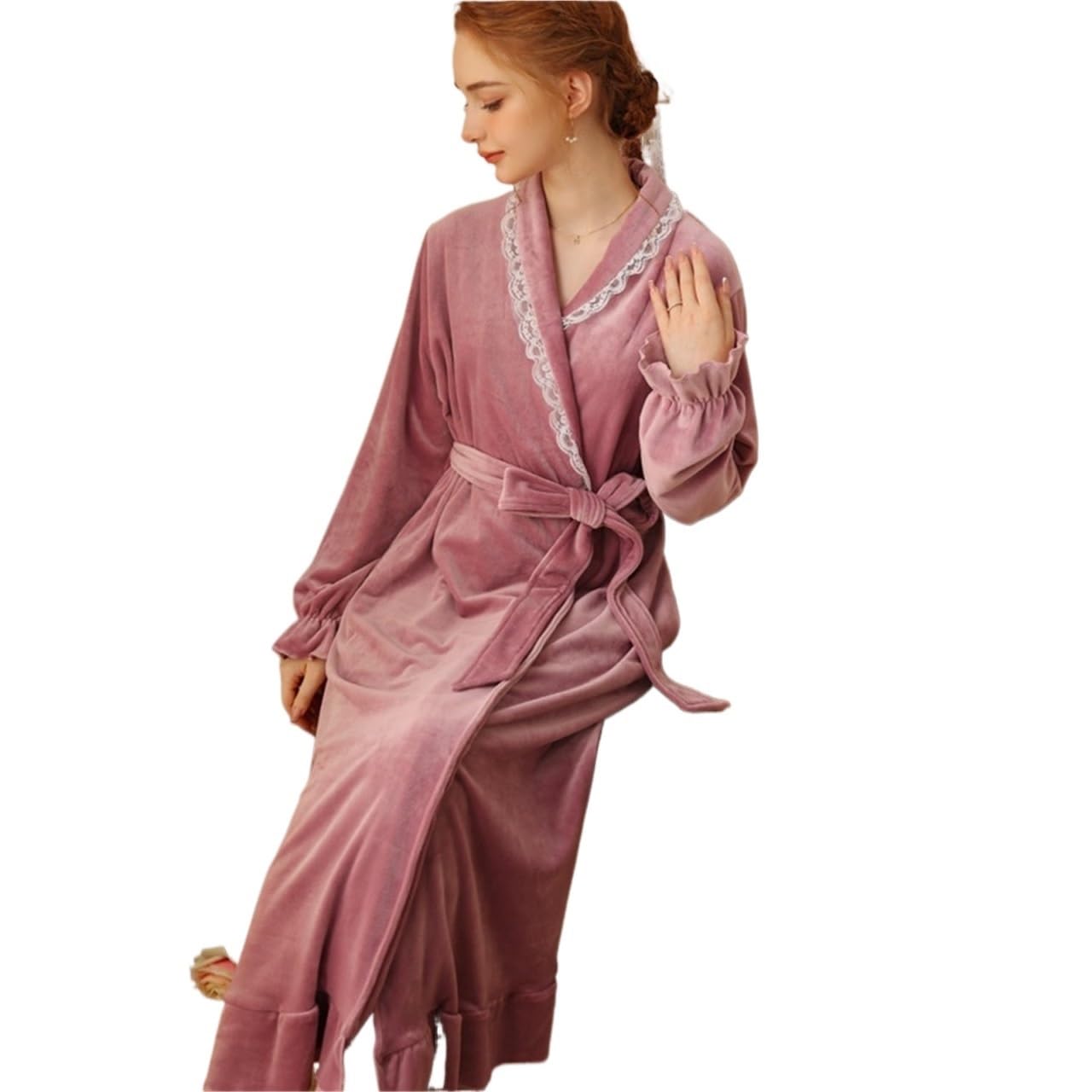 Albornoz Ducha Bata con Volantes For Mujer, Albornoz Largo Suave De Felpa, Lana Cálida, Camisón For Niñas Accappatoio para Viajes(Purple,Large)