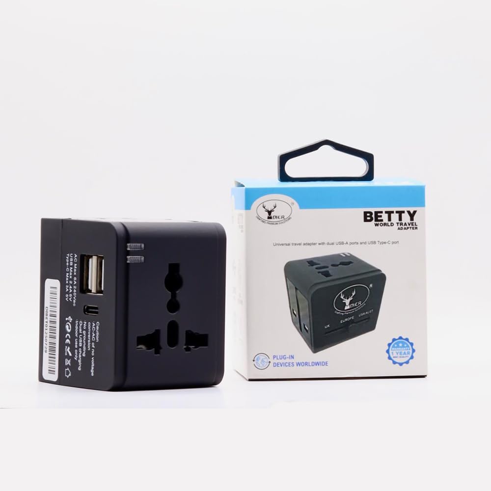 DIER Crafting Premier Solutions Betty Universal Travel Adapter, International Travel Plug Adapter - Universal AC Socket, USB-C & Dual USB-A Ports, Multi Plug Adapter, Universal Adapter All Countries-image-40