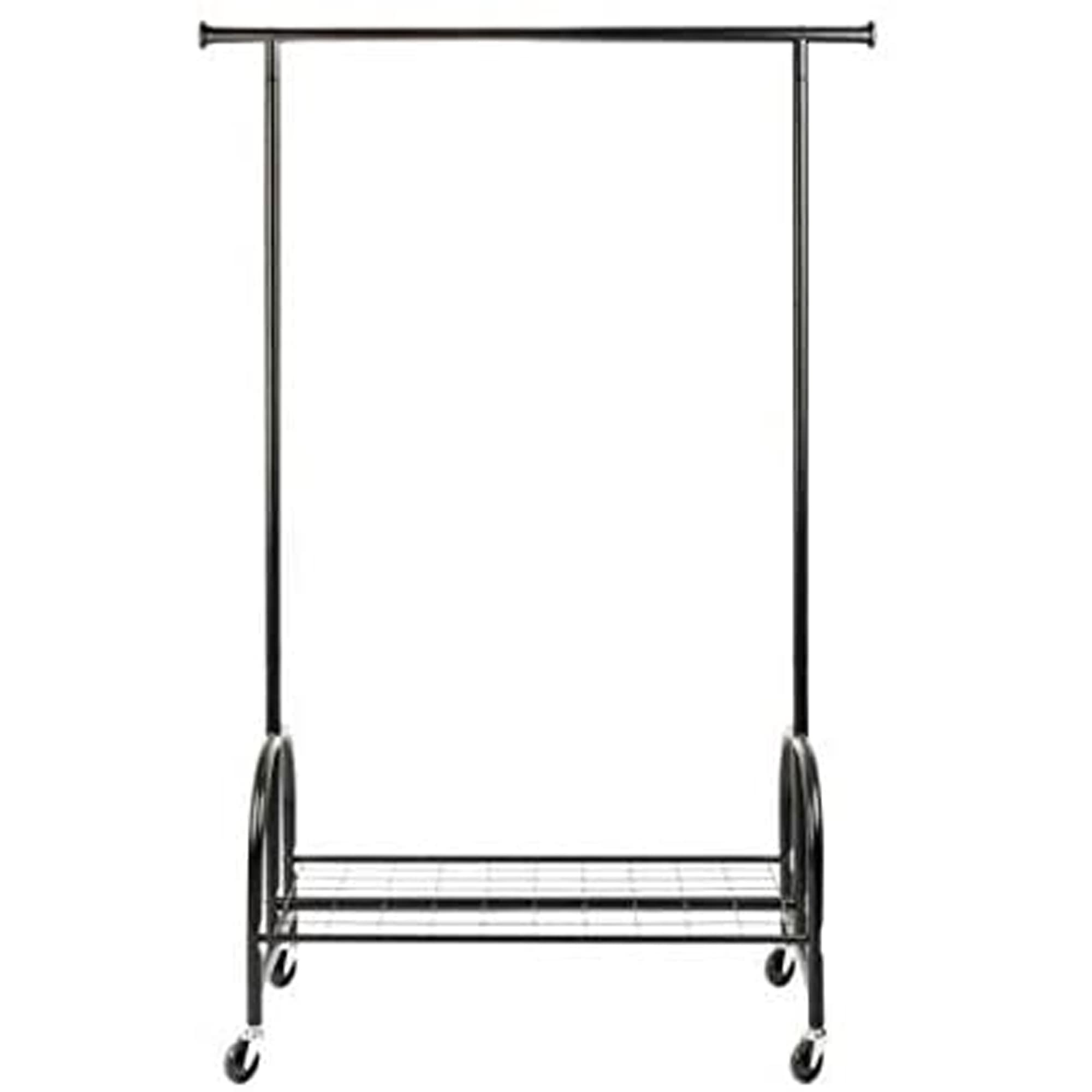 WENKO Profesjonalny wieszak na ubrania, czarny, wieszak na ubrania, do wietrzenia i transportu, 4 kółka i półki, malowany proszkowo metal, 121 x 185 x 52 cm, obciążenie do 100 kg