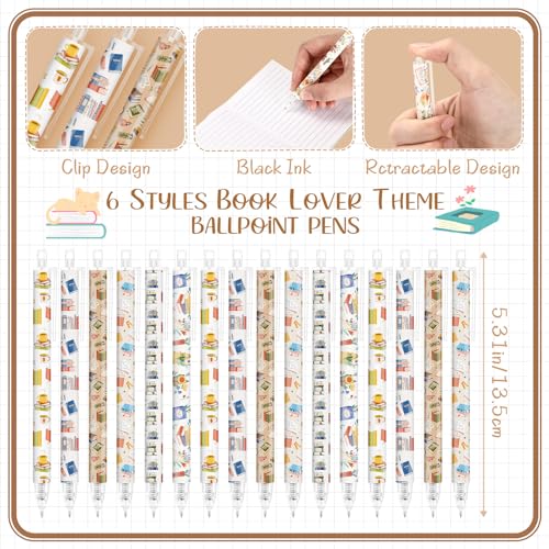 Image of Jetec 240 Pcs Book Lover Gifts Ballpoint Pens Sets Stuff Aesthetic Retractable Pens Office Supplies Gift for Student Book Club Reading Librarian Gifts National Library Lovers Month Party Favor Grad