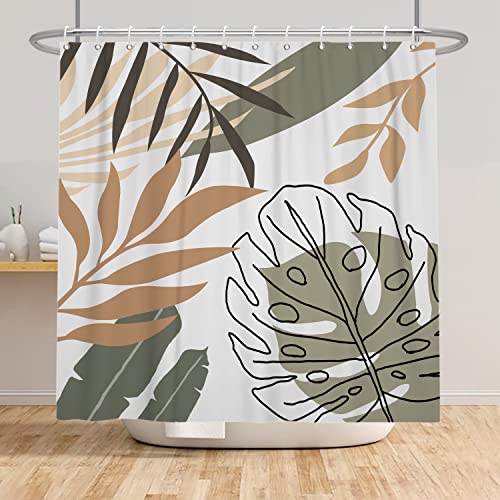 Bovlleetd 71x71inch Abstract Plant Shower Curtain Washable Bohemian Bath Curtain Tropical Botanical Bathroom Curtain Mid-Century Art Shower Curtain Waterproof Bath Curtain with Hooks - Image 2
