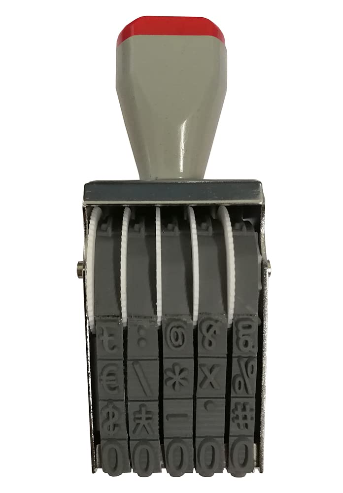 Number Stamp,WANLIAN 5 Digits Changeable0-9 Numbers & Symbol Rubber Numbering Stamp,Multi-Function Ink Stamps Personalized,Numbers Imprint Size 35 x 7 mm,Gray Red Multicolor Blend