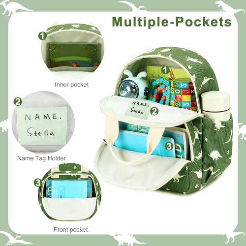 Image of Bluboon Toddler Backpack for Girls Boys 2-4 Cute 12 inch Preschool Kindergarten Backpacks Kids Daycare Bags School Travel (Dinosaur Green Corduroy, Age 2-4 (12 inch H not Fit A4 Folder))