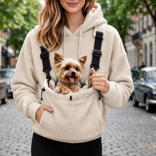 Pet Pouch Hoodie Women Fuzzy Carrier Kangaroo Front Pouch Sweatshirt - image 3