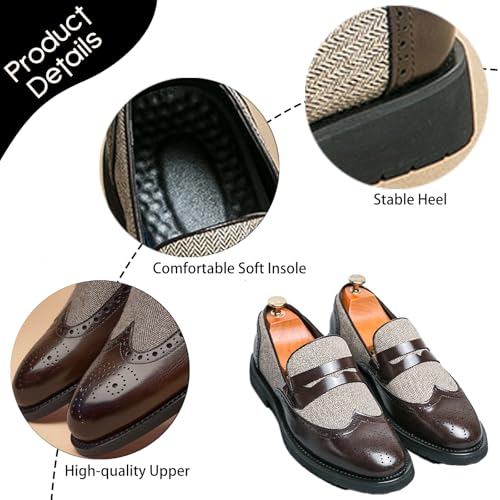 Men's Leather Canvas Patchwork Loafers Classic Low Top Softsole Comfortable Breathable Slip-On Business Dress Shoes for Office Tuxedo Formal Events4