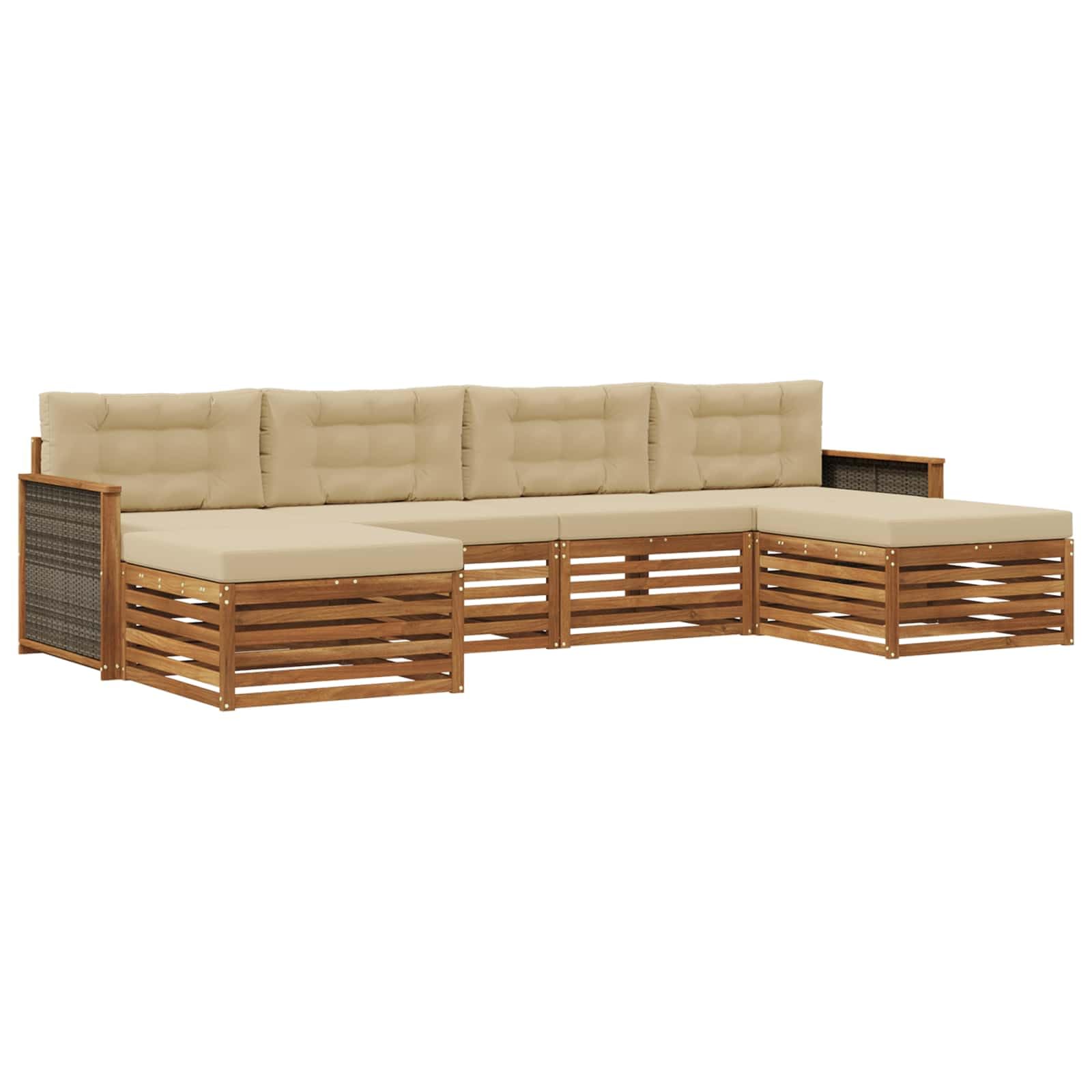 Set Sofas mit Kissen, 6 Stück, aus massivem Akazienholz