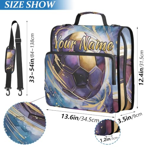 Image of Custom 3 Ring Zipper Binder Soccer Ball Purple Galaxy Personalized Name 1.5 Inch Binders Large Capacity Multi Pockets for School Office Supplies