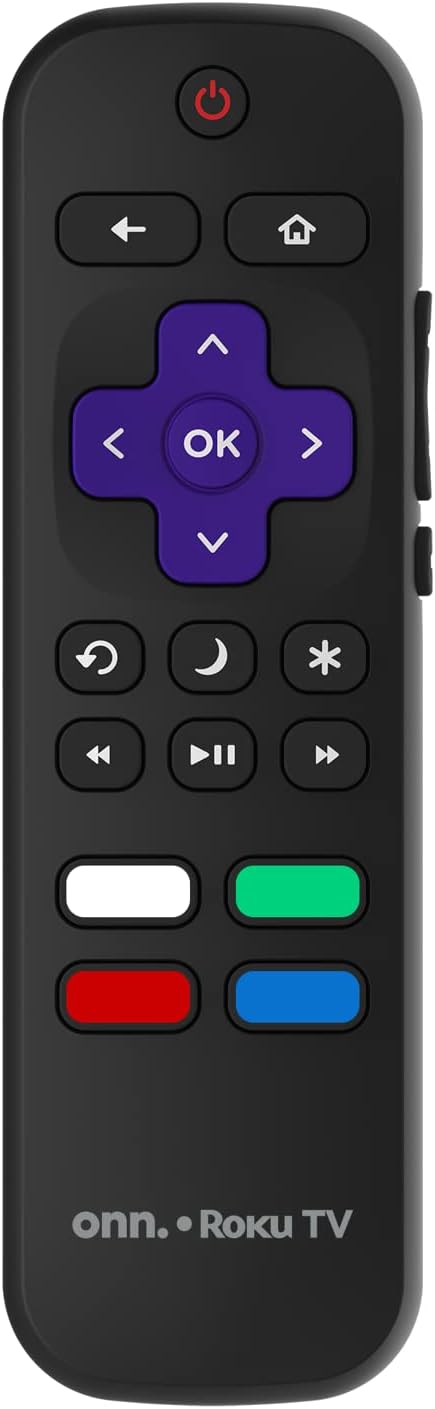 Image of the ONN Roku TV remote control with various buttons.