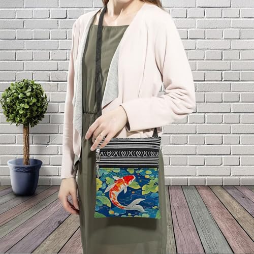Koi Fish Messenger Bag Small Ethnic Pattern Printed Adjustable Strap Crossbody Zipper Pouch Lucky Phone Organizer Wallet Cute Shoulder Handbag For Women Friends3