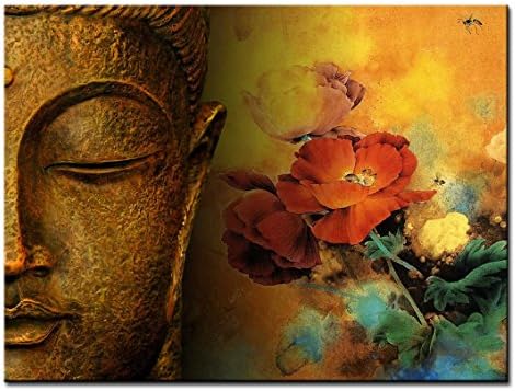 SmartWallArt - Zen Still Life Paintings Wall Art Buddha Statue and Vibrant Flowers Picture Print on Canvas for Modern Home Decoration