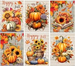 MjhRcll 6 Pack Diamond Painting Kits for Adults,5D DIY Fall Diamond Art Kits for Adults Beginner Round Full Drills,Pumpkins Diamond Dots Gem Art Crafts for Holiday Farm and Home Wall Decor 12X16 Inch