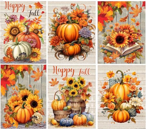 MjhRcll 6 Pack Diamond Painting Kits for Adults,5D DIY Fall Diamond Art Kits for Adults Beginner Round Full Drills,Pumpkins Diamond Dots Gem Art Crafts for Holiday Farm and Home Wall Decor 12X16 Inch by MjhRcll - Used condition - US$11.21