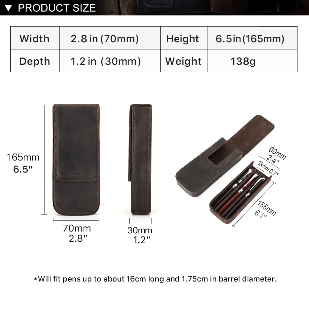 Hiram Leather Pen Case for 3PCS Pen Portable Pen Leather Storage Box with Hidden Magnetic Snap Closure and Pen Tray Holder Design - Image 2