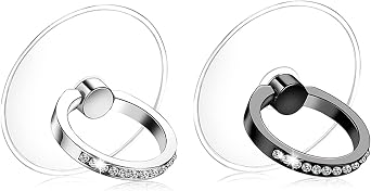 Kinizuxi Cell Phone Ring Holder Stand 2 Packs, Glitter Diamond Phone Ring Finger Kickstand Universal 360 Degree Rotation,Transparent Phone Ring Grip Compatible with Various Mobile Phones