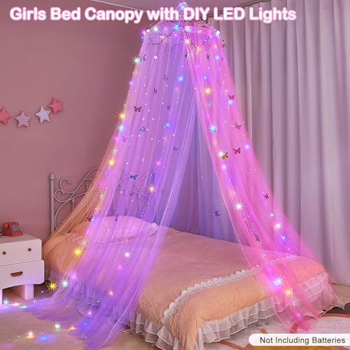 Image of FIOBEE Bed Canopy for Girls Room with LED Light Kids Toddler Bedroom Decor