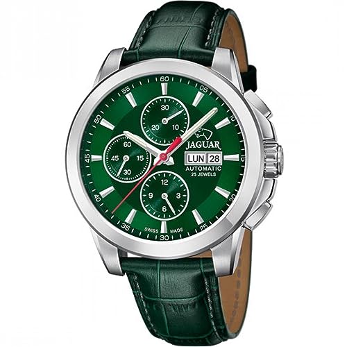 JAGUAR Reloj Automático Hombre de Cuero Verde Reloj Analógico Hombre - Calendario - Cristal Zafiro de Alta Resistencia - Resistente al Agua 10 ATM Elegante J975/5