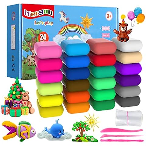 Air Dry Clay Kit,iFergoo 24 Colors Modeling Clay for Kids,with Free Tools and Manuals,Wonderful Air Hardening Clay,Educational Creative Gift for Kids Cover