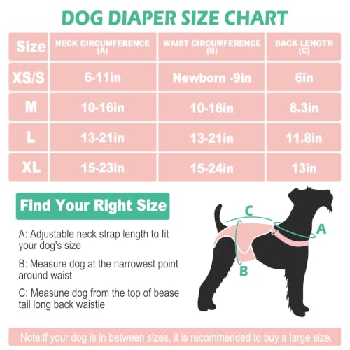 Image of Jollywoods 3 Pack Washable Female Dog Diapers with Adjustable Suspender | French Bulldog Period Panties, Escape Proof Dog Underwear Female, Super Absorbent Leakproof for Dog in Heat Cycle L