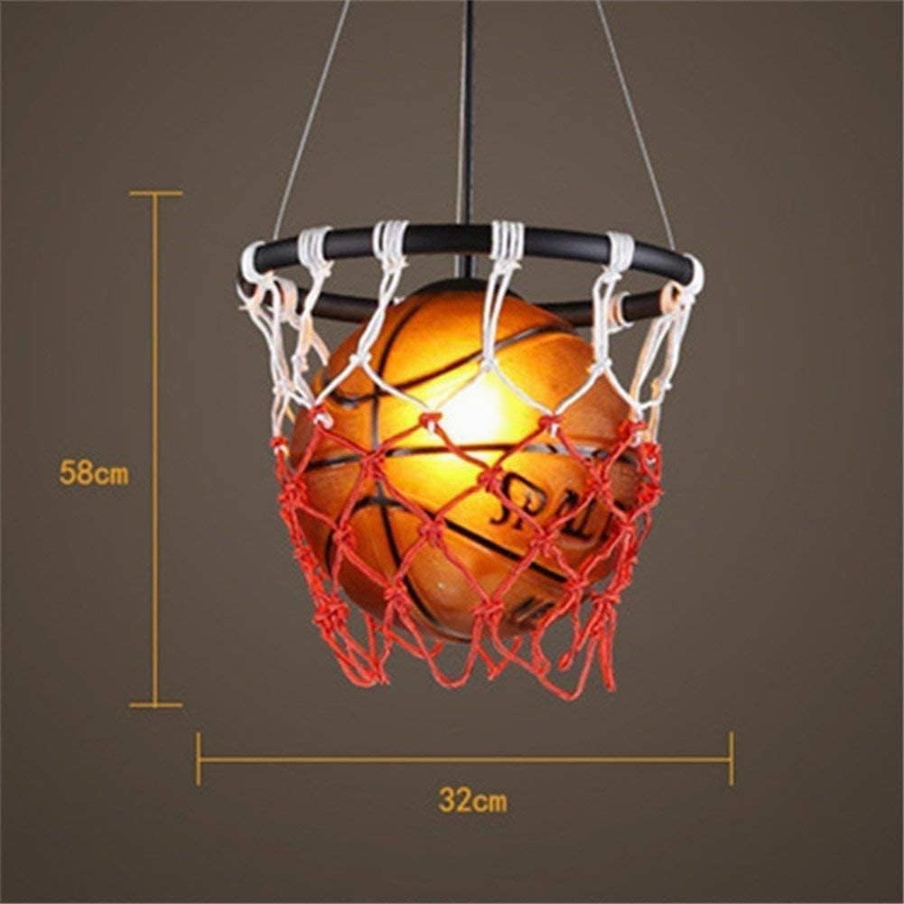 Rétro Créatif Basketball Pendentif Lampe Ronde Boule Sport Thème Art Lampe Suspendue Enfants Chambre Restaurant Bar Café Décoration Lumières E27