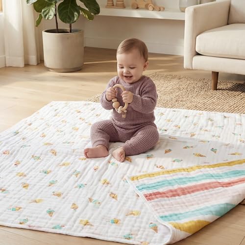 Image of aden + anais Essentials Cotton Muslin Dream Blanket, Perfect for Babies, Infants and Toddlers, Crib Blanket, Nursery Essential, Ice Cream Dreams