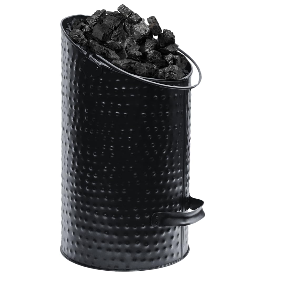 Trendi Hammered Anthracite Coal Bucket Scuttle Hod with Metal Handles | Steel Black Heavy Duty Fireplace Fire Side Powder-Coated Ellipse Galvanised (Hammered Ellipse)