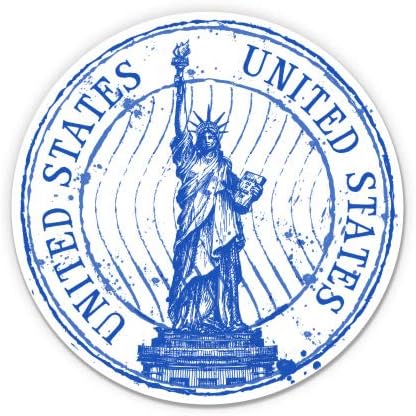 United States Statue of Liberty New York Travel Stamp - 3" Vinyl Sticker - for Car Laptop I-Pad Phone Helmet Hard Hat - Waterproof Decal