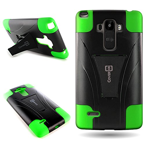 CoverON for LG G4 Stylus Hybrid Kickstand Case [Dual Defense] Hard Heavy Duty Protective Shockproof Phone Cover - (Neon Green/Black)