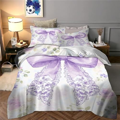 Linge de lit microfibre ultra douce de qualité supérieure avec décor nœud violet - 6