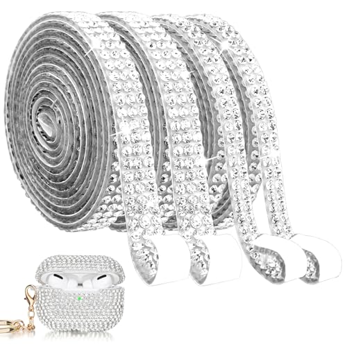 cobee Lot de 4 rouleaux de rubans strass argentés auto-adhésifs pour loisirs créatifs, fête d'anniversaire