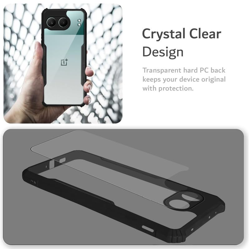Image of Mr. Case Back Cover Case for OnePlus Nord 4 5G | HybridShield Transparent Glass Back | Camera Protection - Black Bumper & Transparent Back