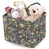 Storage Basket Boho Fabric Large Collapsible Floral Laundry Nursery Hamper Portable Folding Storage for Clothes Toys (Blue)